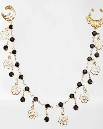 Body Jewelry Earring with Nose Ring Fashion Trendy Nose Clip Rings Gold& Black Fringe Long Chain Tassel Nose Clip Perform