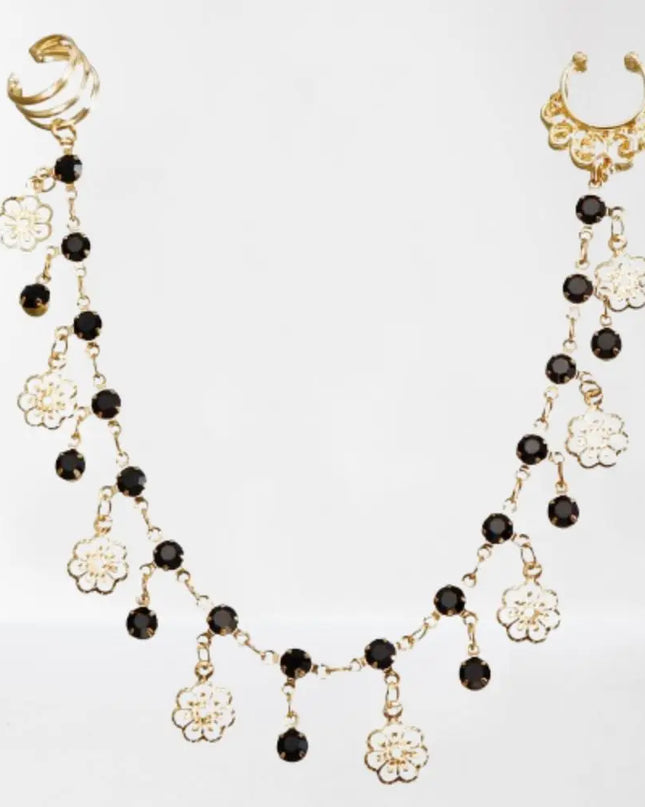 Body Jewelry Earring with Nose Ring Fashion Trendy Nose Clip Rings Gold& Black Fringe Long Chain Tassel Nose Clip Perform