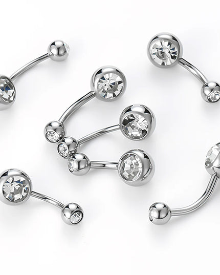 ASTM F136 Titanium Belly Button Ring 14G CZ Navel Barbell Body Jewelry 6/8/10/12mm Hypoallergenic 1Pc