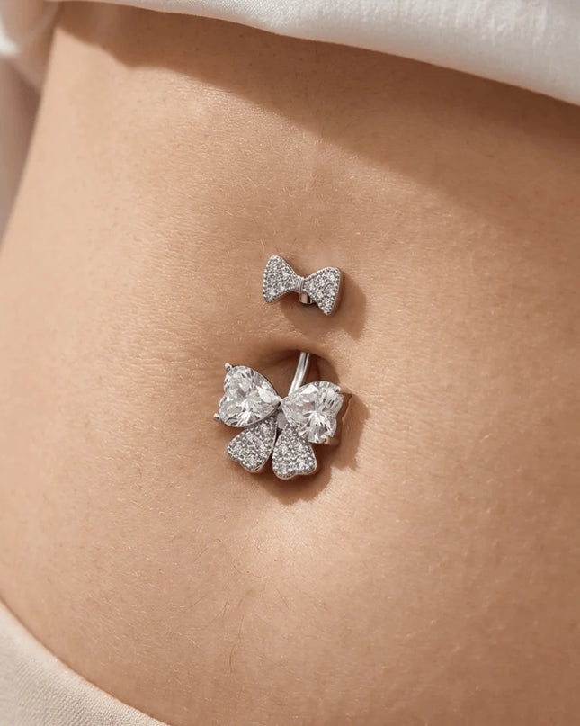 Elegant Belly Button Rings Stainless Steel Crystal Navel Piercing Jewelry Body Jewelry Barbell Style Pink Bow Belly Rings