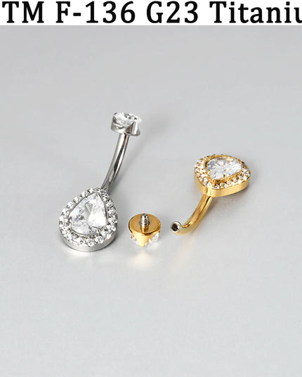 1PC Sexy Exquaisite Waterdrop Full Zirconia Paved Belly Button Ring 14G G23 Impalnt Titanium Internal Thread Navel Belly Ring