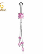 Pink Long Chain / Navel & Bell Button Rings / China Mainland|12mm Titanium Bar|body|Heart
