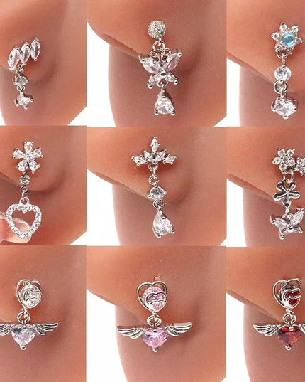 1Pcs Nose Ring for Women Dangle Nose Piercing Stainless Steel Nose Bend Ring Butterfly Dangling Noses Ring Body Piercing Jewelry
