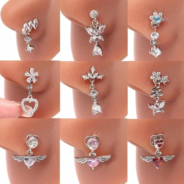 1Pcs Nose Ring for Women Dangle Nose Piercing Stainless Steel Nose Bend Ring Butterfly Dangling Noses Ring Body Piercing Jewelry
