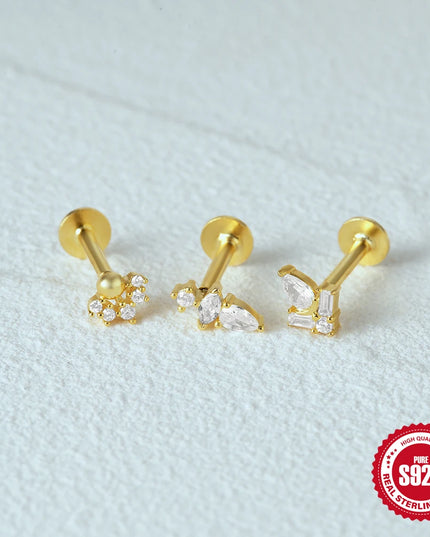 CANNER 1PC 925 Sterling Silver Flat Bottom Piercing Earring for Women Exquisite Crown Ear Studs Cartilage Earring Fine Jewelry