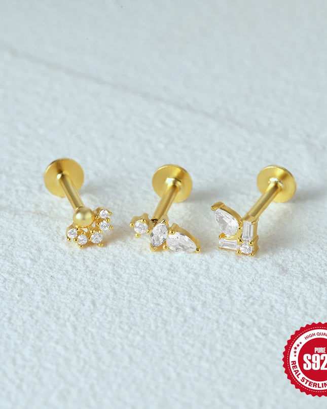 CANNER 1PC 925 Sterling Silver Flat Bottom Piercing Earring for Women Exquisite Crown Ear Studs Cartilage Earring Fine Jewelry