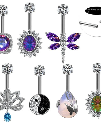 Fashion Crystal Belly Piercing Navel Ring Body Accessories Trigrams Flower Belly Button Piercing Ombligo Studs Jewelry