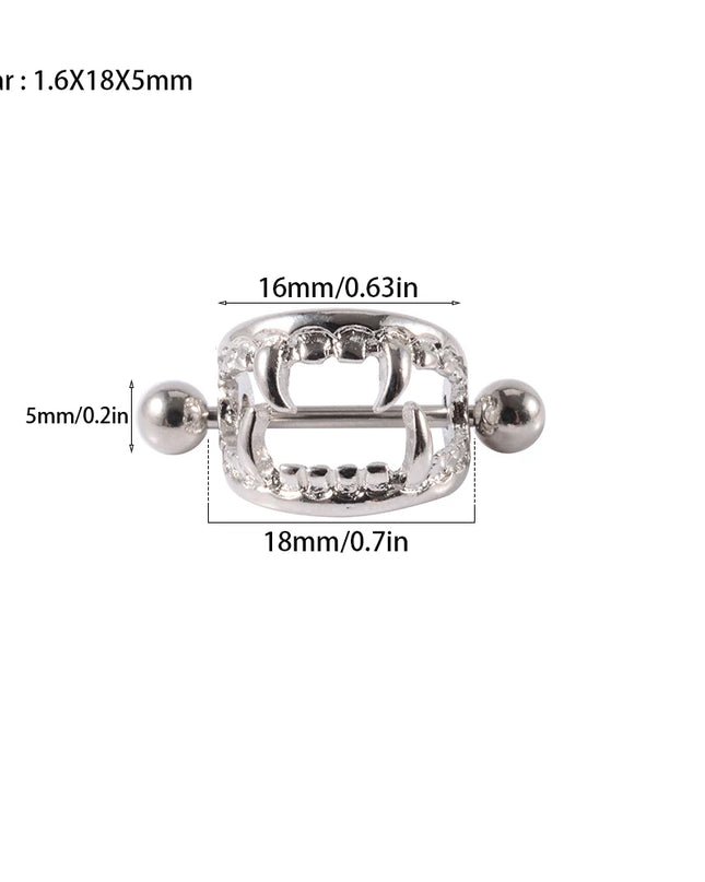 1/2PCS Punk Teeth Nipple Rings Shield Cover Barbell Nipple Piercings for Women Sexy Teeth Body Piercing Jewelry