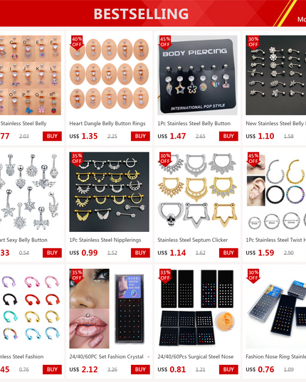 Nose Studs Stainless Steel Crystal Nose Ring Piercing Set For Women Gift With Box 24/40/60Pcs