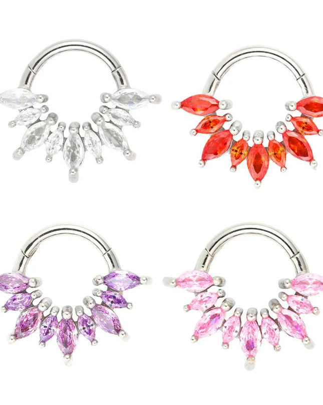 1/4 Pcs 316 Stainless Steel Closed Hinge Inlaid Purple, Pink, White, Orange 5A Zircon Pierced Nose Ring Earrings