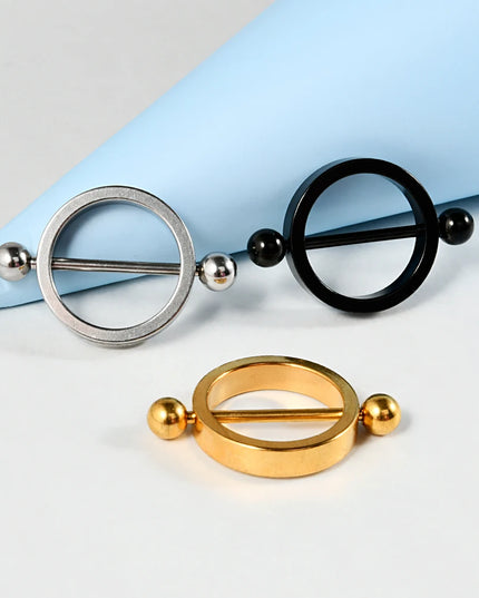 1PC Surgical Steel Black Gold Plated Nipple Piercing Round Hoop Barbell Nipple Shield Women Sexy Piercing Jewelry 14G