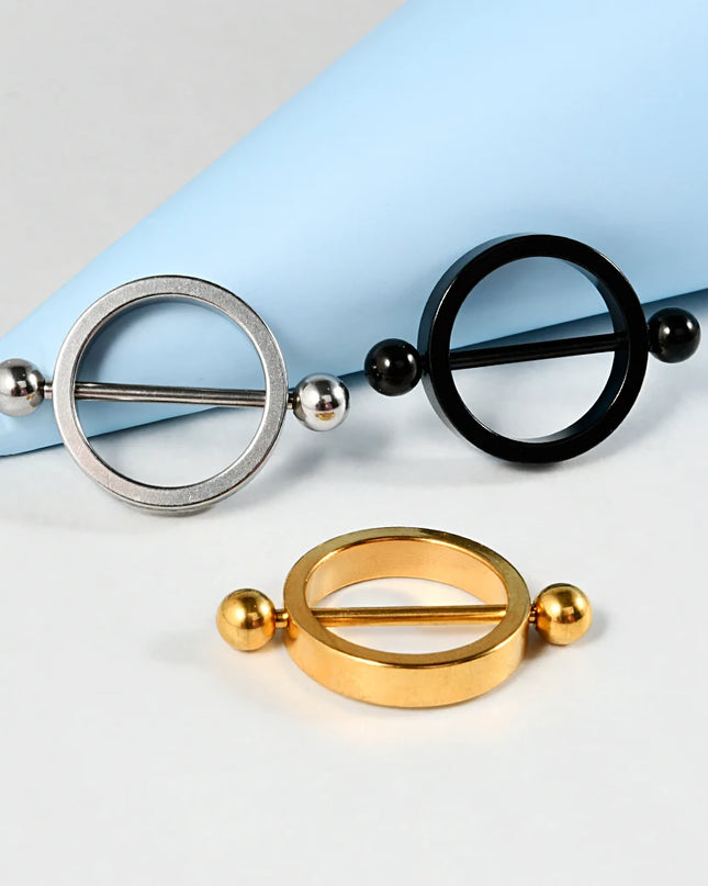 1PC Surgical Steel Black Gold Plated Nipple Piercing Round Hoop Barbell Nipple Shield Women Sexy Piercing Jewelry 14G