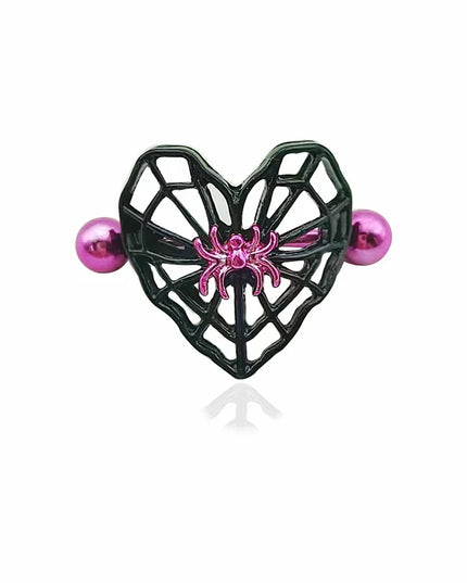 Cute Peach Heart Spider Web Nipple Piercing Two-color Electroplating Stainless Steel Nipple Ring Piercing Jewelry Wholesale