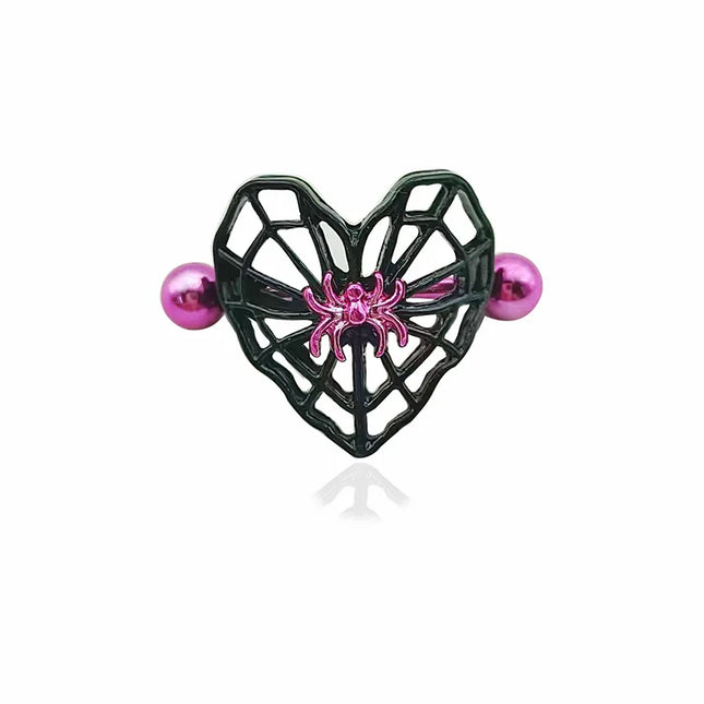 Cute Peach Heart Spider Web Nipple Piercing Two-color Electroplating Stainless Steel Nipple Ring Piercing Jewelry Wholesale