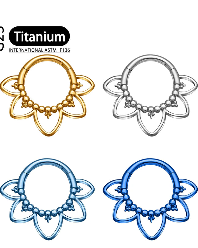 G23 Titanium Clicker Nose Rings Septum Ring Hoop Piercing 16G Flower Punk Gothic Round Cartilage Tragus Earring Body Jewelry