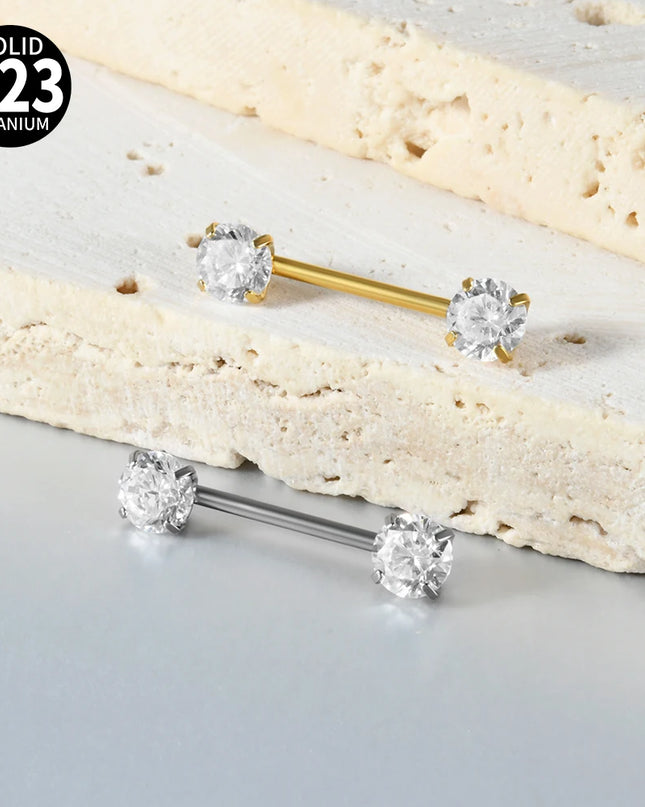 1PC G23 Titanium Double Clear Cz Nipple Rings Internal Thread Barbell Nipple Piercing Nipple Shield 16G Body Piercing Jewelry