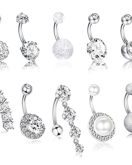 10 Style Belly Button Rings for Women Men Stainless Steel Navel Rings CZ Body Piercing Jewery 14G