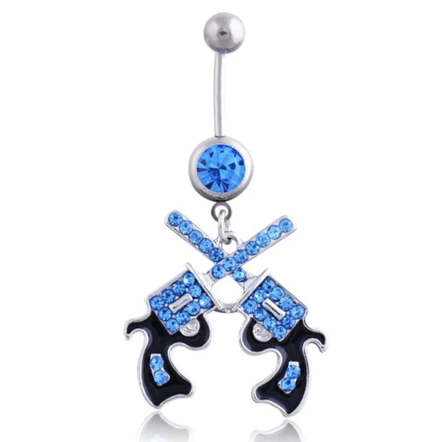 Belly Button Rings Gun Piercing Navel Ring Clear Gem Navel Button Ring Body Jewelry Ombligo Nail Belly Piercing for Women Girls