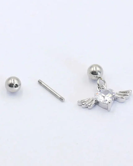 1Pc Angel Wings Helix Piercing Ear Lobe Daith Rook Tragus Cartilage Piercing Heart Cz Earring Conch Tragus Stud  Stainless Steel