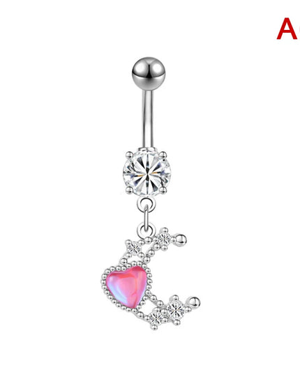Pink Crystal Pendant Belly Button Ring For Women Stainless Steel Navel Piercing Jewelry Rabbit Heart Bear Butterfly Belly Ring
