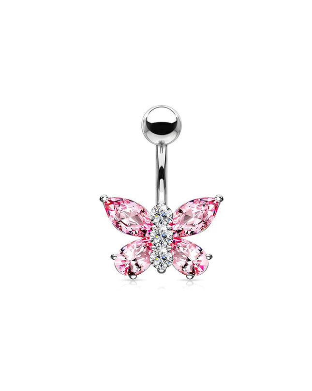 316L Stainless Steel Belly Button Ring Set Gold Color Butterfly Flower Heart Dangle Navel Piercing Jewelry for Women Fashion Bel
