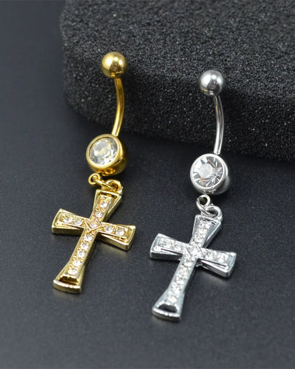 1pcs Rhinestone Cross Belly Button Ring Gold Color Silver Color Belly Button Ring Umbilical Navel Ring Body Piercing Jewelry
