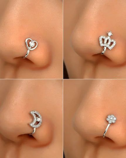 Fashion Nose Ring Charm Crystal Butterfly Pentagram Nose Ring Women Fake Piercing Clip on Nose Ear Rings Body Jewelry