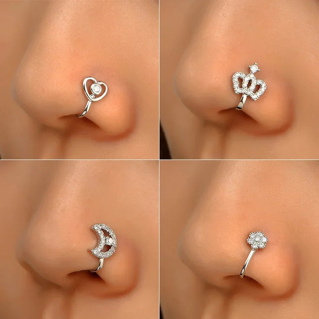 Fashion Nose Ring Charm Crystal Butterfly Pentagram Nose Ring Women Fake Piercing Clip on Nose Ear Rings Body Jewelry