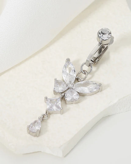 Clip On Belly Button Ring Butterfly Shape Copper Zircon Fake Belly Piercing Umbilical Navel Body Jewelry Trendy Fashion Style