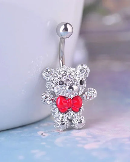 Blucome Red Bow Tie Little Bear Belly Button Rings Body Piercing Jewelry Women 316L Surgical Steel Piercing 14G 1.6mm Bar