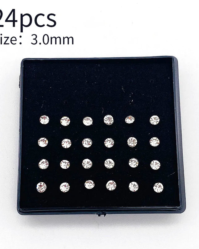 Nose Studs Stainless Steel Crystal Nose Ring Piercing Set For Women Gift With Box 24/40/60Pcs