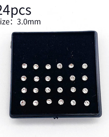 Nose Studs Stainless Steel Crystal Nose Ring Piercing Set For Women Gift With Box 24/40/60Pcs