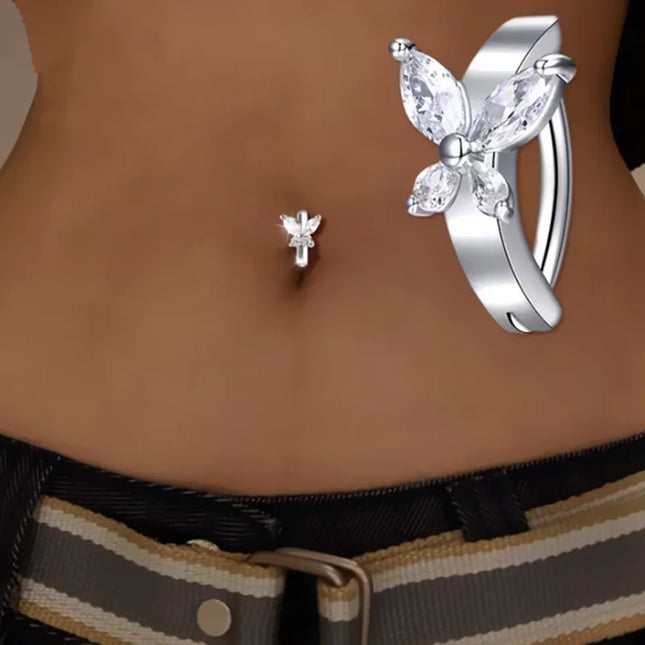 1PCS Heart Crystal Belly Button Rings For Women Fashion Reverse Belly Piercing Buckle Butterfly Navel Barbell Body Jewelry Gift