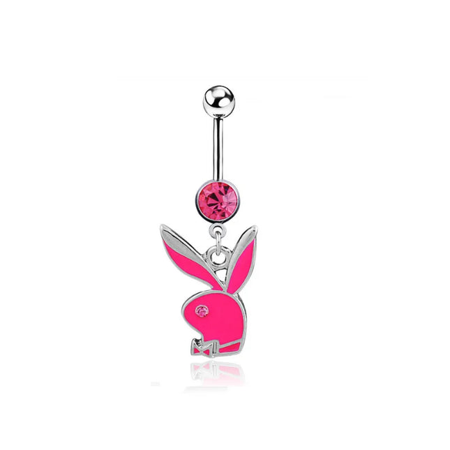 1pc Belly Button Rings Bunny Navel rings Gold color Rabbit Belly Rings for Women Gem stone Pink Bunny Fake Belly Piercing Ring