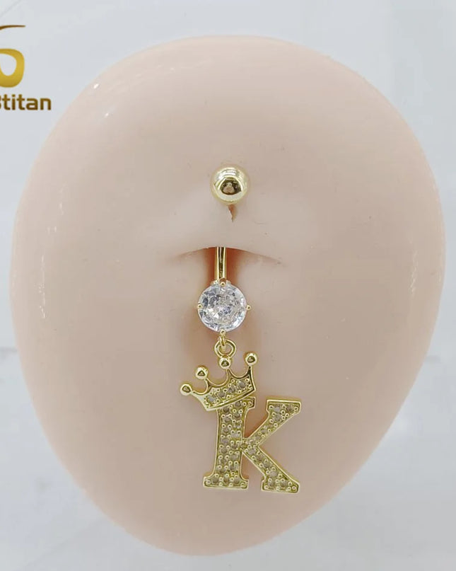 A-Z 26 Letter Initial Belly Button Rings 14G Titanium Curved Barbell Golden Zircon Navel Piercing Body Jewelry Women Accessories