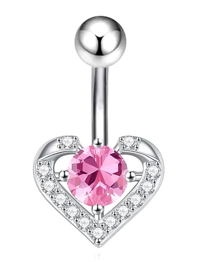 Sexy Pink Zircon Heart Belly Button Rings For Women Girls Fashion Stainless Steel Heart Navel Piercing Barbell Cute Belly Rings