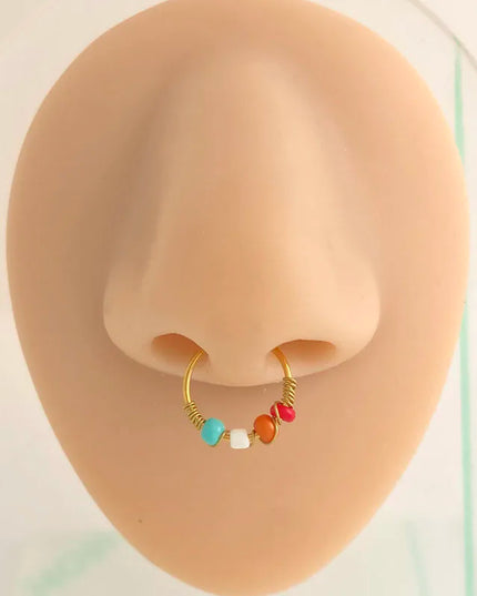 Stainless Steel Nose Rings for Women Bohemia Bead Septum Nose Piercing Jewelry Septum Hoop Ring Body Jewelry