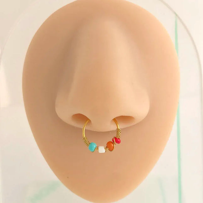 Stainless Steel Nose Rings for Women Bohemia Bead Septum Nose Piercing Jewelry Septum Hoop Ring Body Jewelry