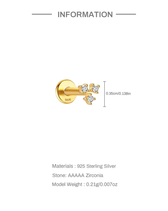 CANNER 1PC 925 Sterling Silver Flat Bottom Piercing Earring for Women Exquisite Crown Ear Studs Cartilage Earring Fine Jewelry