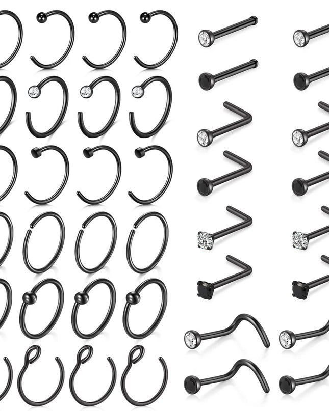 1Pcs 20G Nose Rings Hoop Surgical Stainless Steel Studs Screw L Shaped Nose Piercing Jewelry Women Black Woman and Man