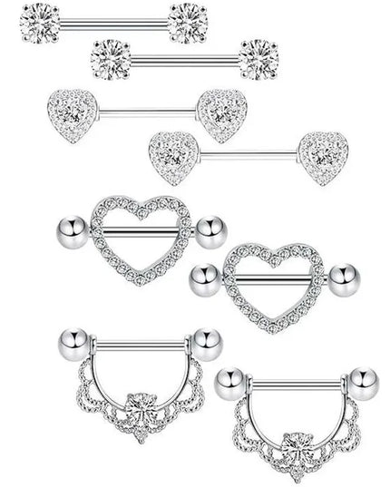 Pink Heart Nipple Piercing Barbell Set Shiny Crystal Nipple Rings Bulk For Women Flower Nippel Jewelry Pack Piercing Teton Lots