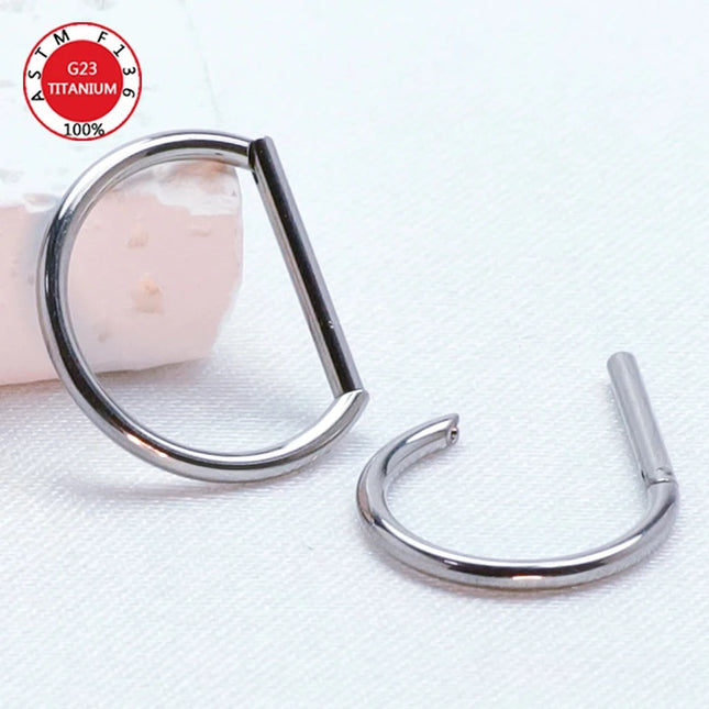 Septum Piercing Nose Ring F136 Titanium D Shape Segment Ring Clicke Jewelry CZ Nose Earrings Lip for Women Half Ring Cartilage
