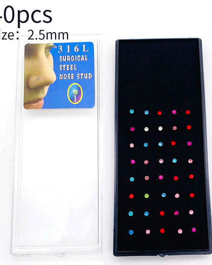 Nose Studs Stainless Steel Crystal Nose Ring Piercing Set For Women Gift With Box 24/40/60Pcs