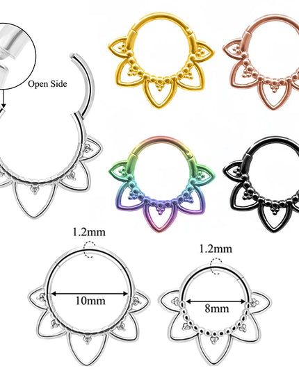 Stainless Steel Nose Ring Flower Hinged Septum Clicker Nose Hoop Seamless Nose Ring for Women Cartilage Nose Piercing Jewelry