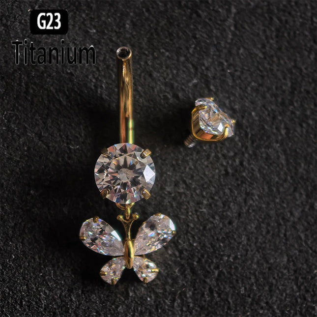 Belly Piercing Button Rings G23 Titanium ASTM F136 14g Internally Threaded Navel Ring Earrings Sexy Button Piercing Body Jewelry
