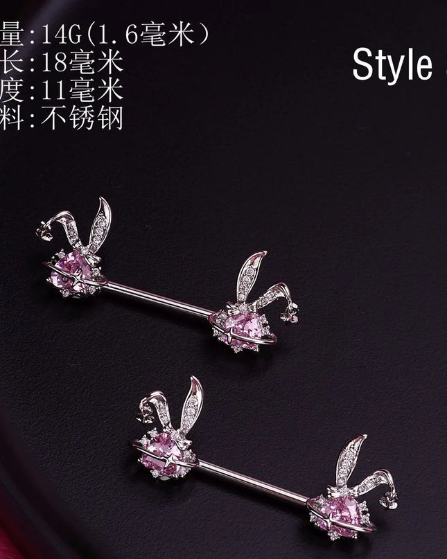 Retro Snake Nipple Piercing Jewelry Shiny Crystal Bunny Rabbit Nipple Rings For Women Girls Heart Nipple Barbells Piercing Pezon