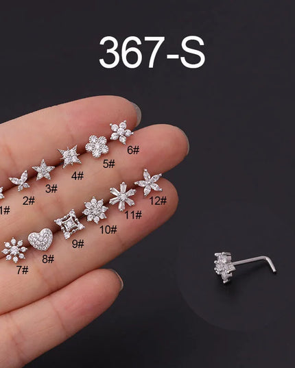 Gold/Silver Nose Rings Studs for Women, 20G Surgical Steel Hypoallergenic Nose Ring L Shaped Hypoallergenic CZ Piercing Jewelry