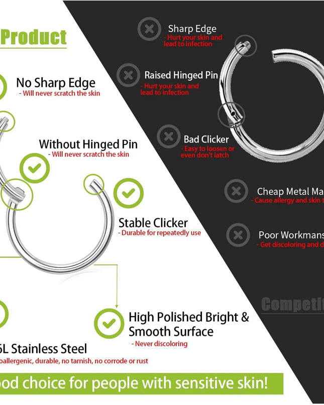 Hinged Nose Ring Hoop Septum Hoop  Ring Tragus Rook Ring Piercing Jewelry Lip Labret Ring Clicker Cartilage Earrings Women Gift