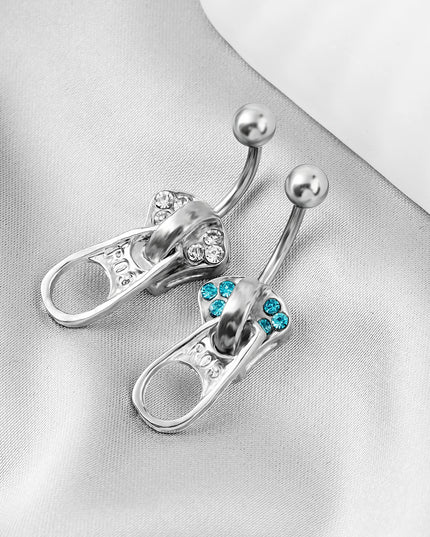 MODRSA 1PC Stainless Steel Belly Button Piercing Punk Crystal Zipper Navel Ring Creative Dangle Belly Piercing Jewelry