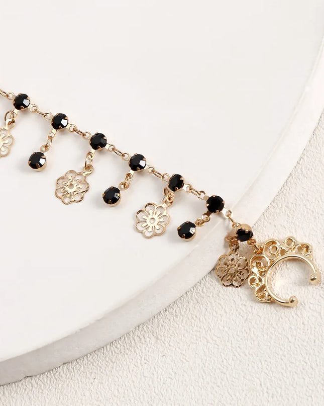 Body Jewelry Earring with Nose Ring Fashion Trendy Nose Clip Rings Gold& Black Fringe Long Chain Tassel Nose Clip Perform